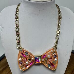 Betsey Johnson Lucite Pink Multi Color Stone Necklace 12-20"